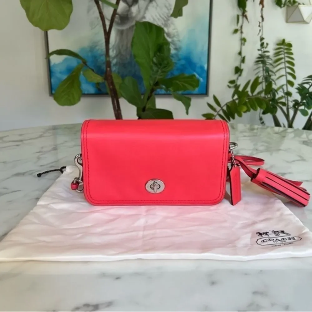 NWOT Coach Legacy Leather Penny Shoulder Crossbody Bag 19914 Bright Coral Pink